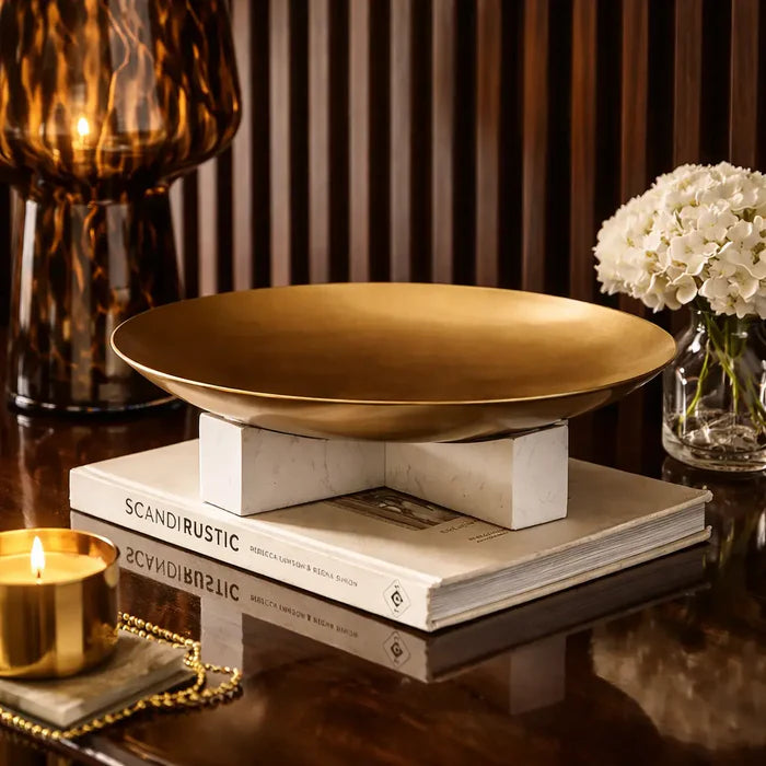 BRASS TRAY WITH MARBLE STAND