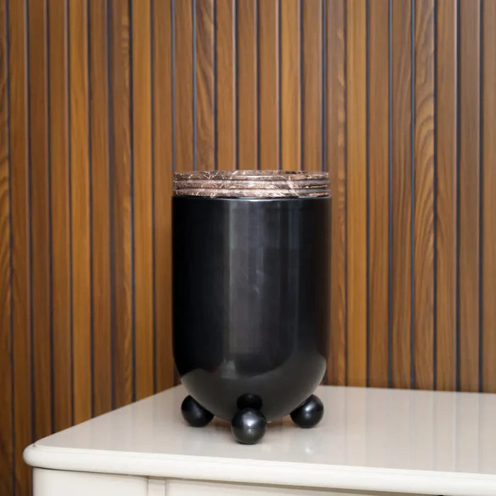 MARBLE AND BRASS VASE-Tall